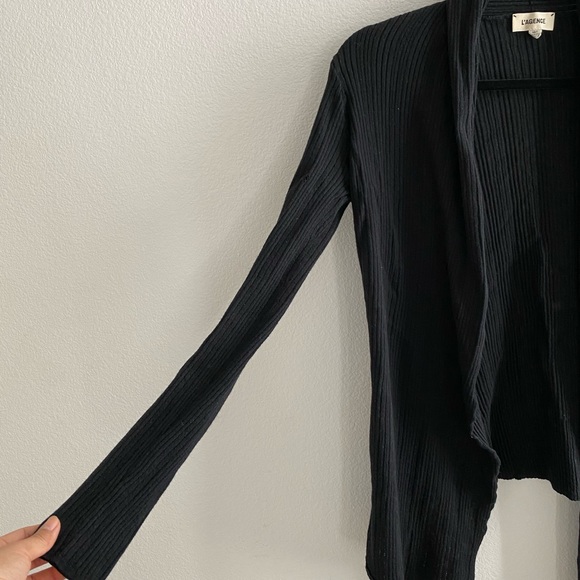 L’Agence Black Ribbed Knit Cardigan - Picture 2 of 7